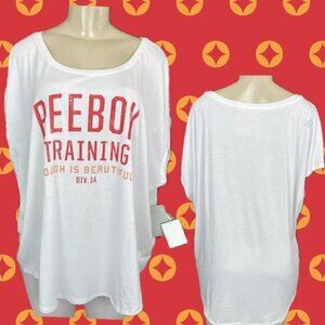 Reebok + 2X Logo White Tough is Beautiful Statement Relaxed Fit Short Sleeve Tee